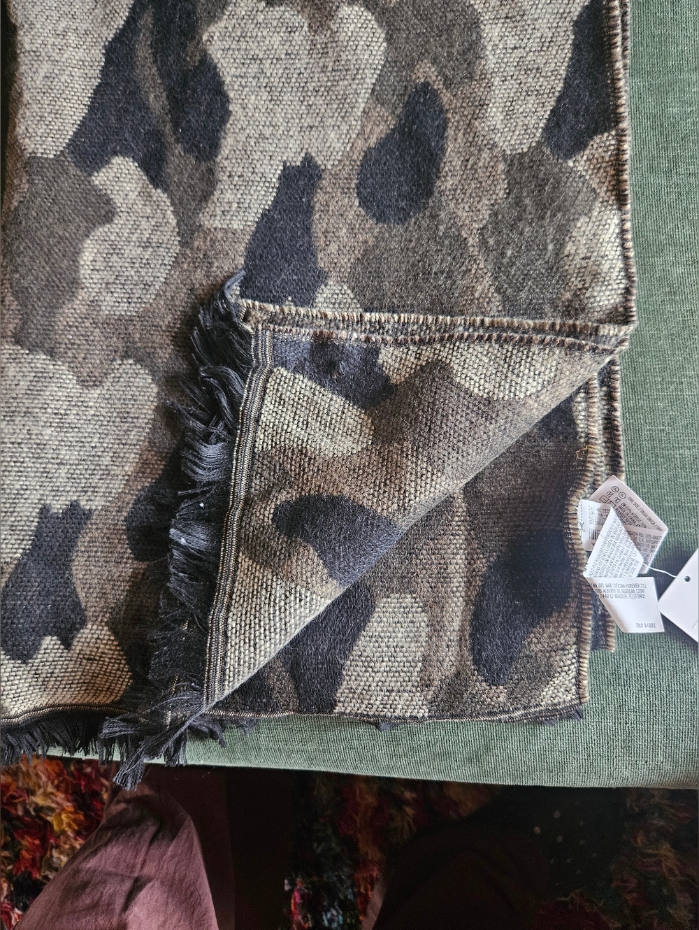 Forwver 21 Camouflage Fringe Scarf in Olive & Black